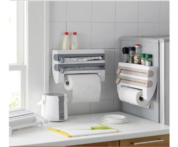 Dispensador Multifuncional de Papel Toalla Papel de Aluminio Organizador 4 en 1 Gris - Imagen 8